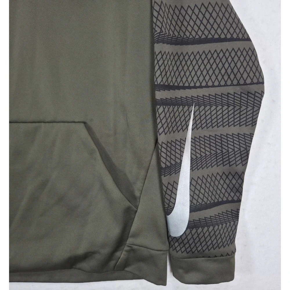 Nike Dri-FIT Mens Hoodie Olive Green Geometric Graphic Pullover Sweatshirt M